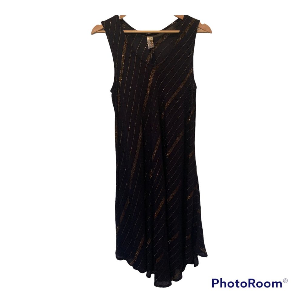 India Boutique Navy with Gold Tinsel Umbrella Dress